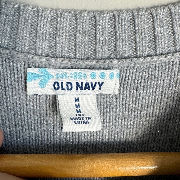 Old Navy Women's Gray Glitter Sleeveless Knit Long Tunic Sweater Medium Pockets - Picture 3 of 12